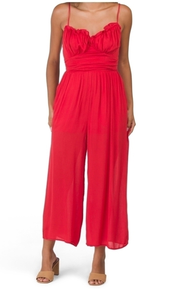 LUSH Juniors Ruffle Pleated Jumpsuit - Picture 1 of 12